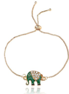 欧美跨境手链f合金镶钻大象手链ins风抽拉调节女手串义乌珠宝首饰