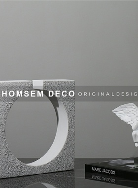 简约现代白色几何砂岩石r抽象摆件样板房间售楼处创意软装饰品摆