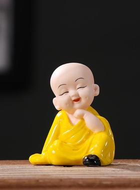 创意精品陶瓷禅意小和尚桌面摆件大肚弥勒佛客厅书房办公室装饰品