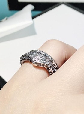 灵蛇戒指经典猛蛇闭口泰银雕刻霸气时尚男女对戒潮流情侣戒指手饰