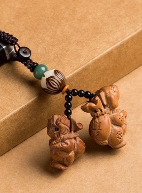 老桃木好运十二生肖三合六合钥匙扣鼠牛虎兔龙蛇马羊猴鸡狗猪挂件