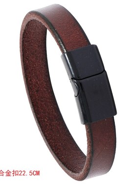 棕色文艺男女休闲多色合金磁铁扣光F面森系简约牛皮手链复古手环