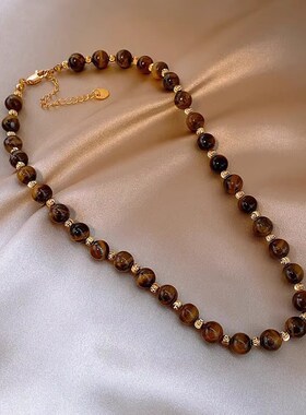 美拉德复古天然虎眼石隔珠项z链女小众气质网红秋冬轻奢颈链