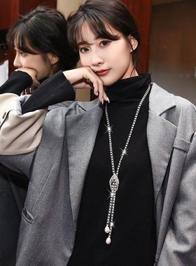 厂家直销项链女爪链满q钻水滴几何长款毛衣链欧美百搭时尚配饰