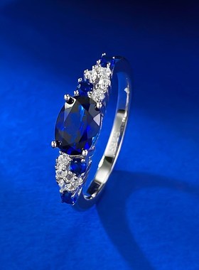 慕景珠宝 直播新款S92q5银仿真鸽血红5*7mm椭圆芬达橙法式浪漫戒