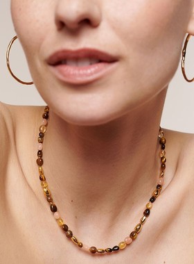 秋冬新款欧美小h众设计复古文艺美拉德虎眼石串珠个性时尚气质项