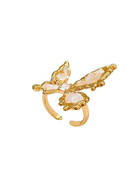 天然白贝母黑蝶贝开口蝴蝶戒指女轻奢小众设M计高级感食指手饰指