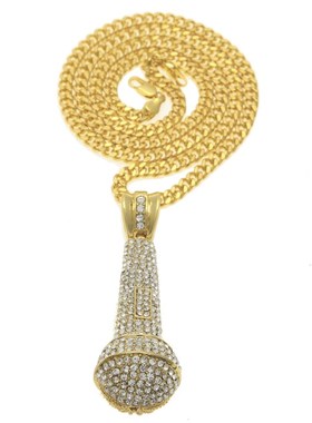 男士项链饰品高级感镶钻麦克风话筒吊坠欧美小众S嘻哈街舞项链