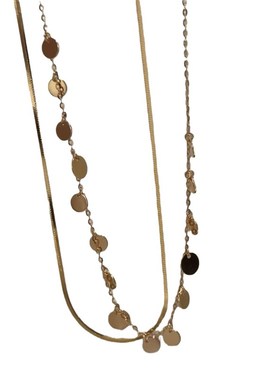 轻奢高级感d波光粼粼复古蛇骨链双层圆片吊坠流苏项链夏天颈部配