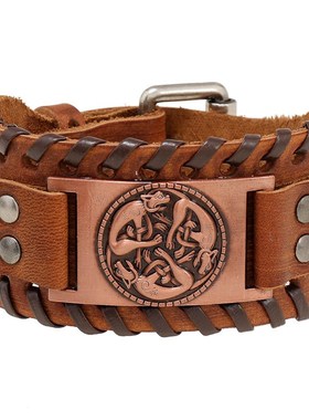 欧美时尚流行首饰个性复古编织牛皮手链简约R创意设计男士饰品