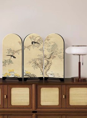 《喜上枝头》中古风桌面屏风摆件装饰画高级感客厅电视柜创意摆画