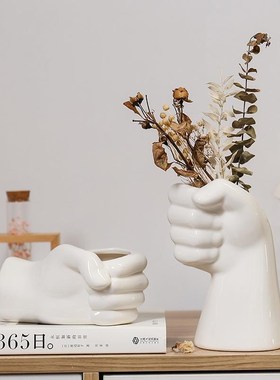 北欧简约a陶瓷花瓶家居摆件客厅插花干花手势创意工艺品装饰定制