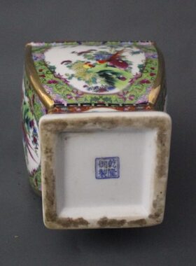 景德镇仿古瓷珐琅彩四方花鸟花瓶家居装饰展柜博古架摆件收藏做旧