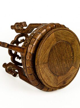 鸡翅木圆形实木小矮凳虎头几花几花盆景花架雕刻鱼缸花瓶奇石底座