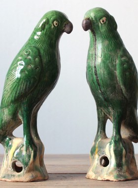 唐三彩鹦鹉摆件绿釉书房家居装饰彩陶瓷软装饰品收藏艺术品纯手工