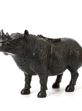 青铜器犀牛铜尊仿古摆件铜工艺品 家居酒柜电视柜装饰品 开业礼品