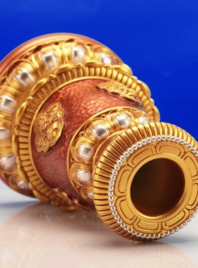 八吉祥彩绘长柄手摇转金轮底座彩绘树脂转经简座子锡杖家用大号