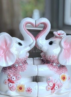 方亚地内陶瓷象摆件一对玄关客厅电视柜酒柜家居饰品乔迁新居礼品