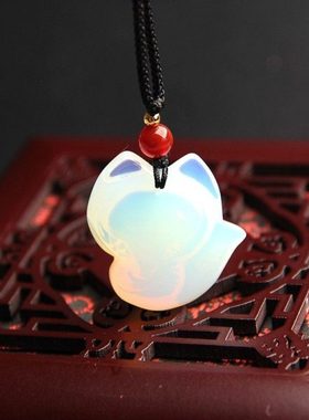 蛋白石小狐狸项链时尚款狐狸挂坠吊坠男女款魅力水晶狐狸饰品项坠