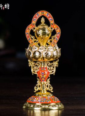 八吉祥摆件 西藏佛具用品家用桌面摆件立体高脚镀金彩绘吉祥八宝