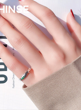 尾戒S925银韩简约小巧t戒指女小清新文艺小鱼手指环小拇指时尚个