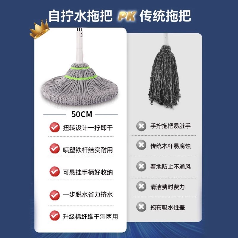 拖把2025新款家用吸水一拖净免手洗自拧水旋Q转懒人墩布脱水地拖 - 图1