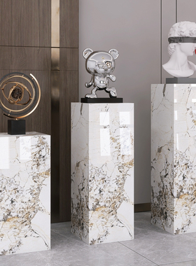大理石底座玄关落地摆件装饰客厅轻奢花架电视柜旁雕塑石墩展示台