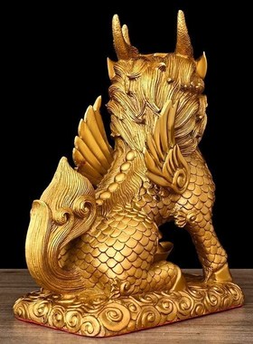 铜麒麟摆b件一对黄铜踩祥云麒麟火麒麟公母办公室家居客厅摆件