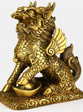 铜麒麟摆件大号财富麒麟一对招财家居办公室桌面装Z饰礼品摆设