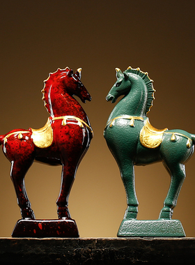 新中式摆件博古架工艺品家居禅意酒柜H小马陶瓷马饰品客厅玄关软