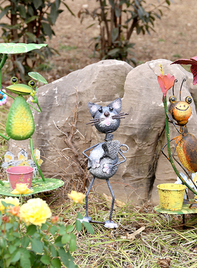 岛拉铁艺动物地插园艺摆件田园风景装饰地插花园庭院Y景观青蛙装