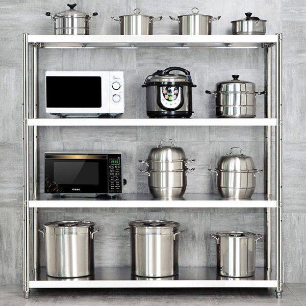 不锈钢四层厨房置物架家用白钢储物架多功能微波炉收纳架烤箱春江,淘宝优惠券,粉丝福利购,淘宝优惠卷