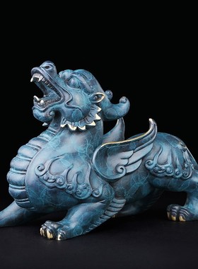 霸王貔貅铜貔貅摆件黄铜貔貅大号一对公母客厅办公室玄关装饰礼品