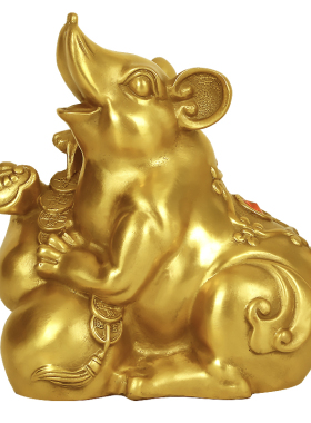 纯铜金钱鼠摆件招财鼠如意铜老鼠生肖鼠形工艺品客厅办公室装饰