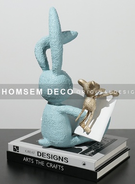 简约儿童房软装饰卡通兔子老鼠摆件样板房间客厅玄V关书房桌面摆