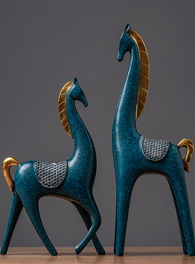 北欧创意家居客厅酒柜装饰品玄关电视柜中式马摆件现X代轻奢工艺