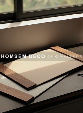 现代轻奢书房胡桃木皮革书写垫售楼F处新中式软装饰桌面摆件高级