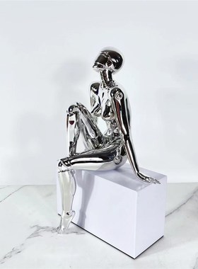 电镀空山基c机械女神坐姿摆件 简约现代抽象人物雕塑 客厅软装饰