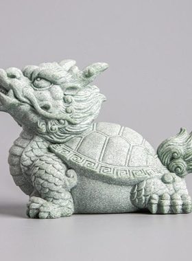 逗兽记青砂石中式家居桌面装饰龙龟中号茶宠摆件国风送礼鱼缸造景