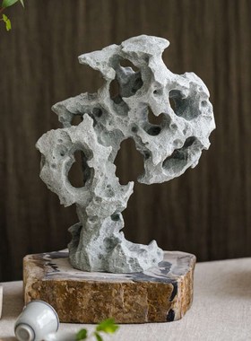 太湖石装饰摆件青石n粉制作砂岩材质桌面景观生态鱼缸摆件环保造