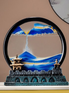 生财有鹿轻奢流沙画沙漏摆件高档玄关酒柜电视柜家居办公室装饰品
