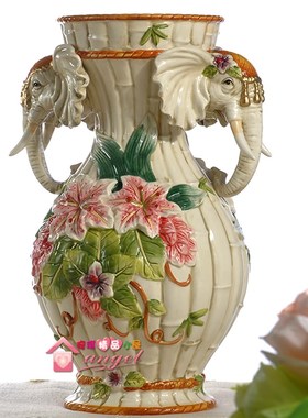 欧式招财大象陶瓷花瓶花器家居饰品結婚礼品摆件婚庆玄关客厅摆件
