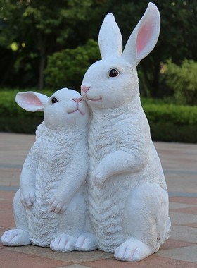 花园兔子摆件大号落地园林景观兔子装饰花园庭P院大白兔玻璃钢雕