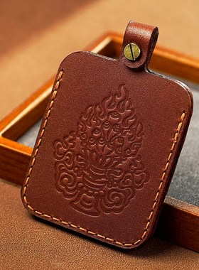 新非遗唐卡藏式包壳手工牛皮方形随身吊L坠挂件金刚杵嘎乌盒皮套