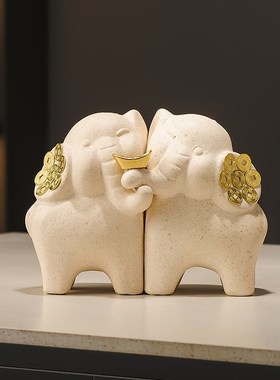 大象摆件迎客松客厅电p视柜装饰品入户玄关乔迁新居礼品开业礼物