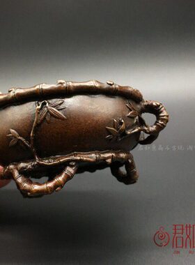 创意铜艺香炉摆件全铜竹子小香炉铜香炉竹根镂空熏香炉铜炉子铜器