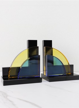 现代简约创意水晶扇形书挡摆件样板间客K厅家居玄关书房软装饰品