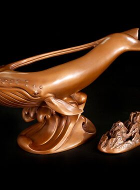 匠泽铜魂 紫铜鲸鱼山鲸鱼香炉装品创意大鱼摆件家居办公开业礼品