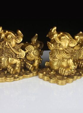 纯铜貔貅摆件貔貅一对大号铜皮丘家居办公室桌摆件工艺品