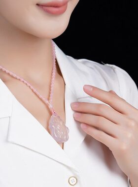 正品天然粉晶狐狸吊坠女招桃花粉色水晶九尾狐项链毛衣链转运饰品